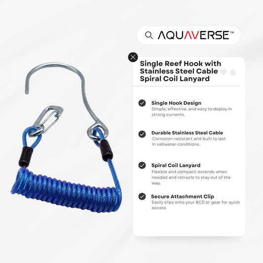 Single Reef Hook with Stainless Steel Cable & Spiral Coil Lanyard
