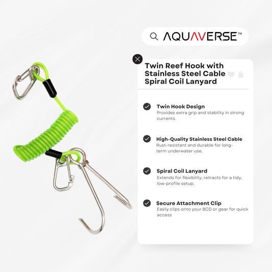 Twin Reef Hook with Stainless Steel Cable & Spiral Coil Lanyard