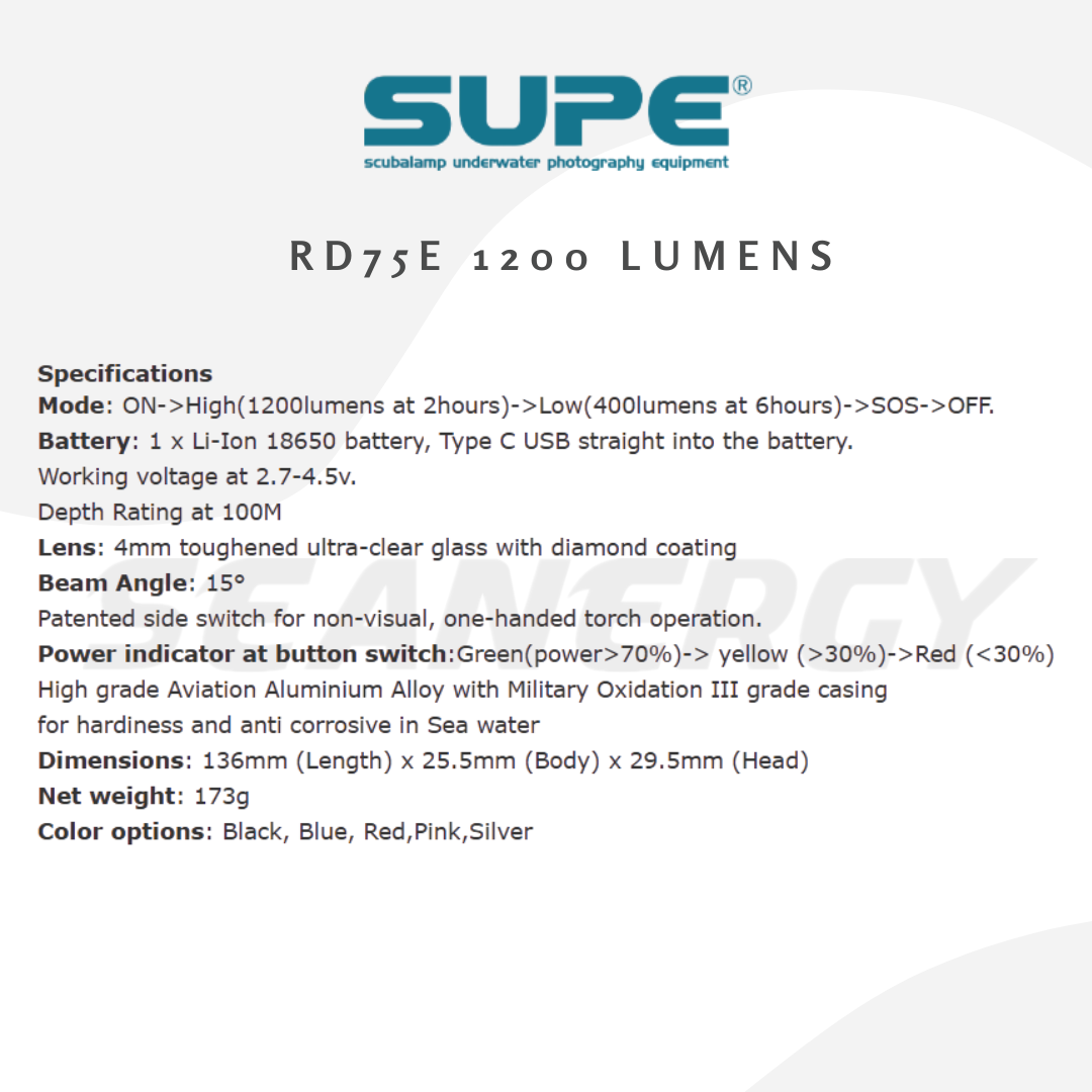 SUPE RD75E 1200 Lumens Dive Torch