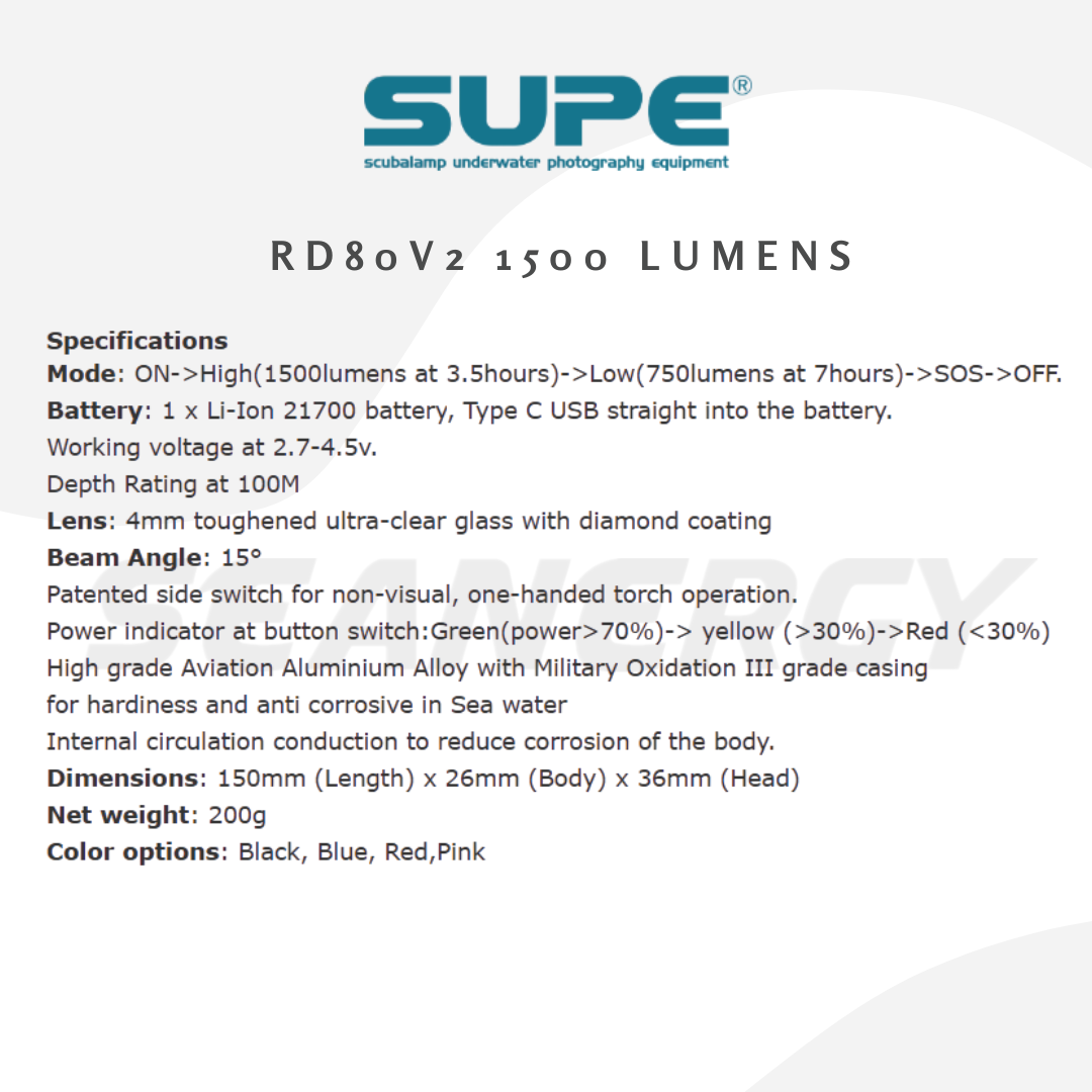 SUPE RD80V2 1500 Lumens Dive Torch