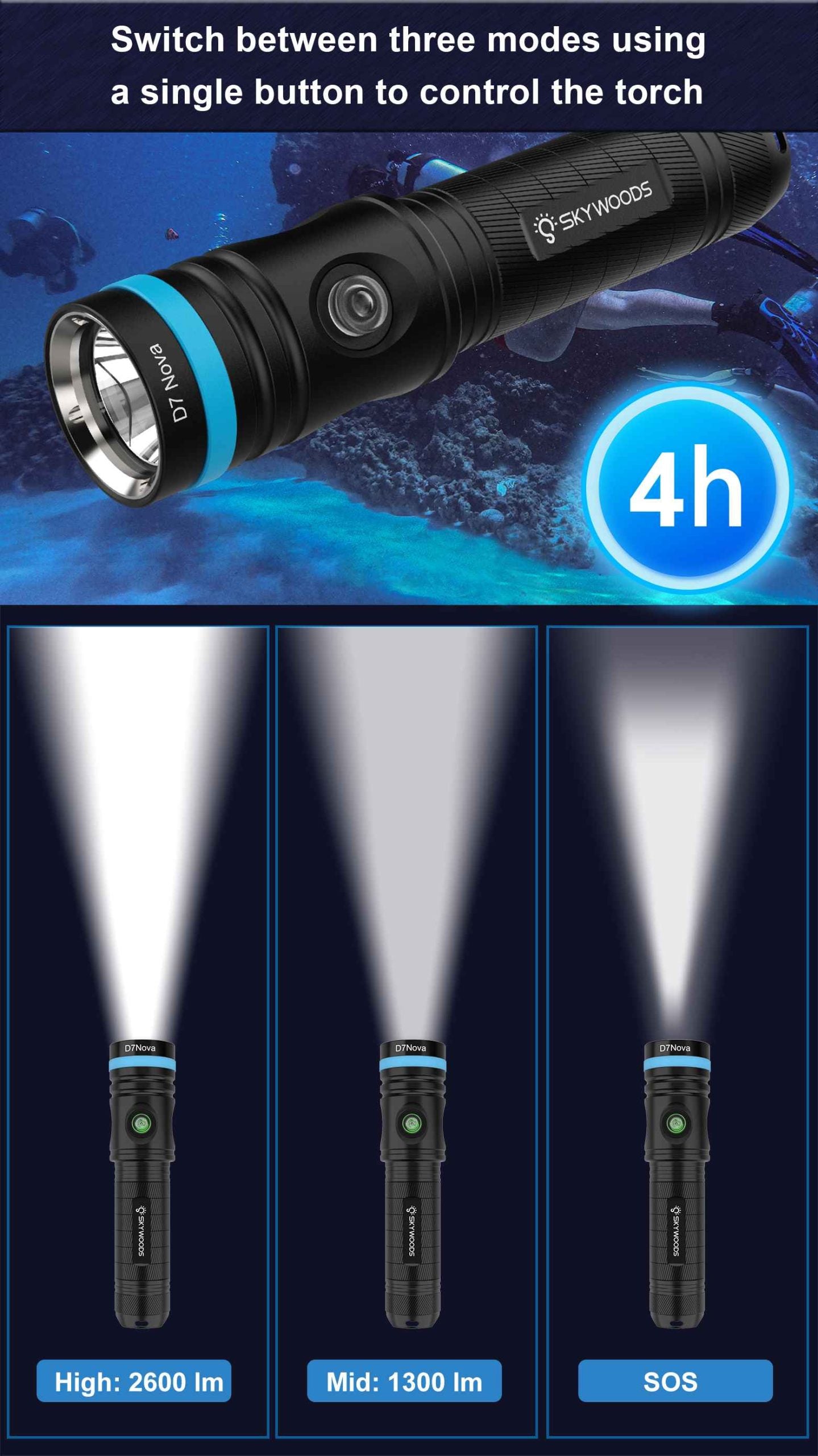 Skywoods D7 Nova 2600 Lumens Dive Torch
