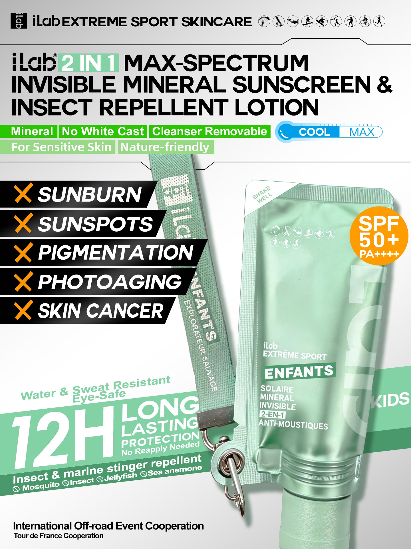 iLab 2IN1 Max-Spectrum Invisible Sunscreen & Insect Repellent Lotion SPF50+ PA++++