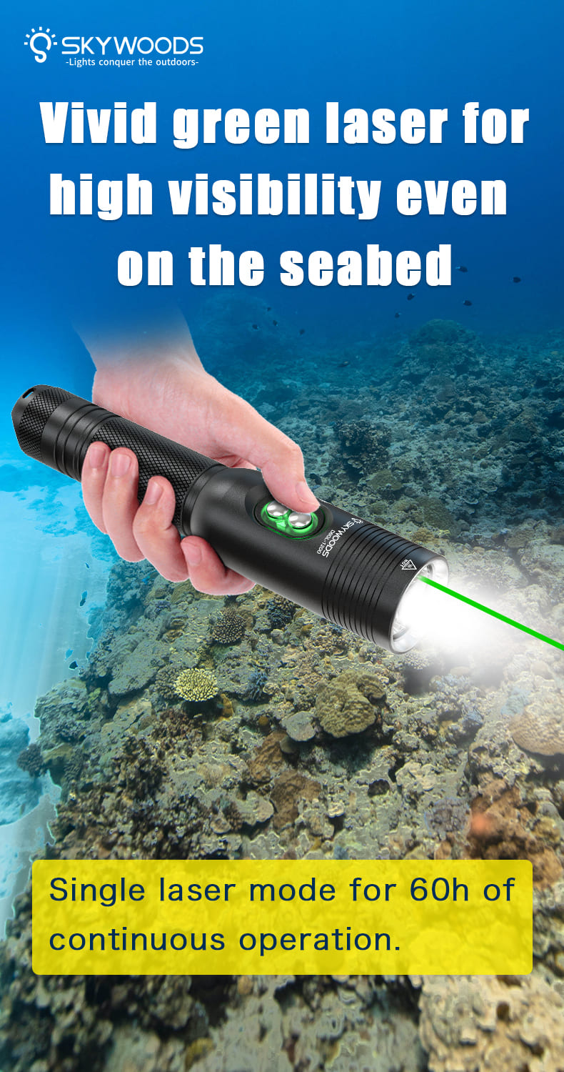 Skywoods D6GL 1200 Lumens Dive Torch and Laser Pointer