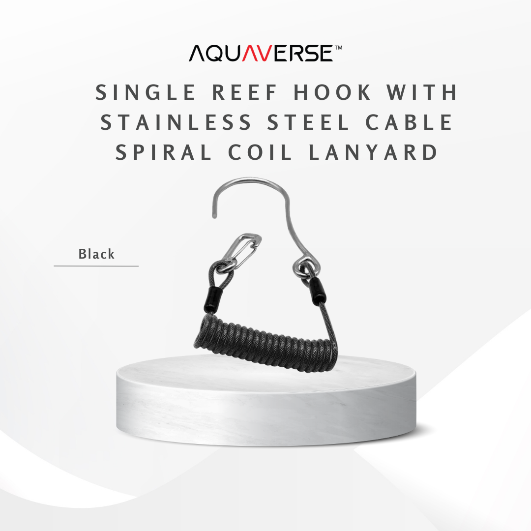 Single Reef Hook with Stainless Steel Cable & Spiral Coil Lanyard