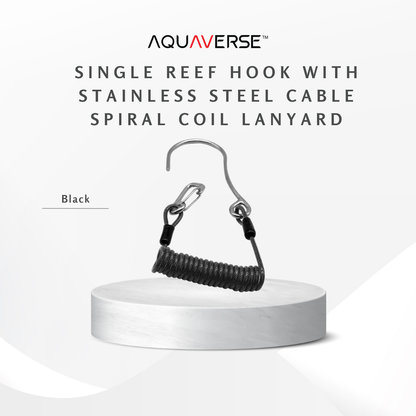 Single Reef Hook with Stainless Steel Cable & Spiral Coil Lanyard