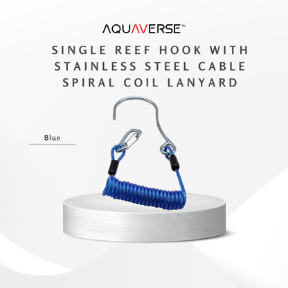 Single Reef Hook with Stainless Steel Cable & Spiral Coil Lanyard