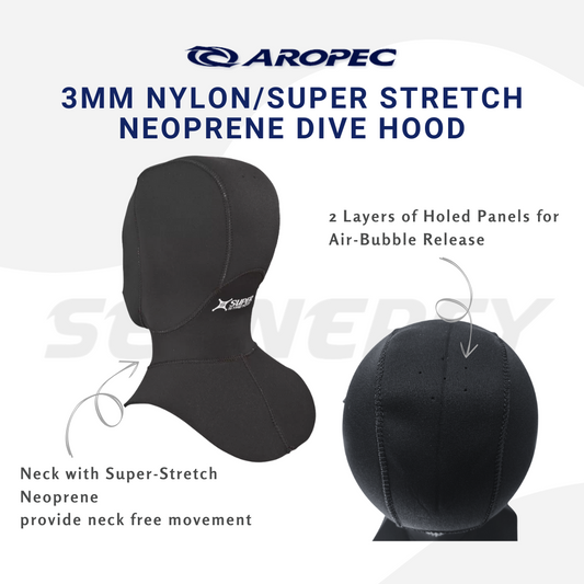 Aropec 3mm Nylon/Super-Stretch Neoprene Dive Hood
