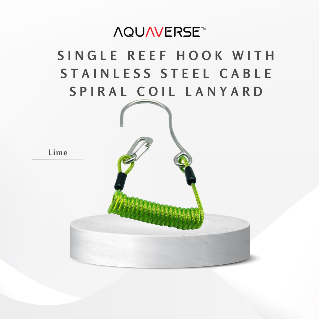 Single Reef Hook with Stainless Steel Cable & Spiral Coil Lanyard