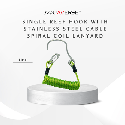 Single Reef Hook with Stainless Steel Cable & Spiral Coil Lanyard