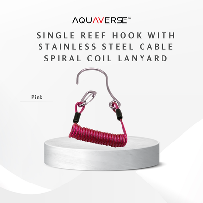 Single Reef Hook with Stainless Steel Cable & Spiral Coil Lanyard