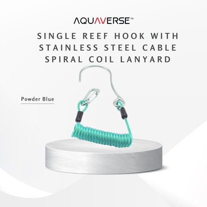 Single Reef Hook with Stainless Steel Cable & Spiral Coil Lanyard