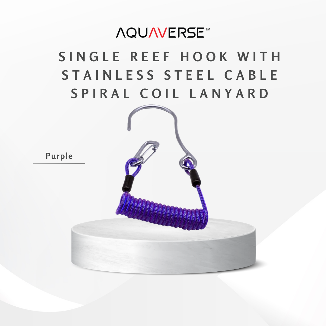 Single Reef Hook with Stainless Steel Cable & Spiral Coil Lanyard