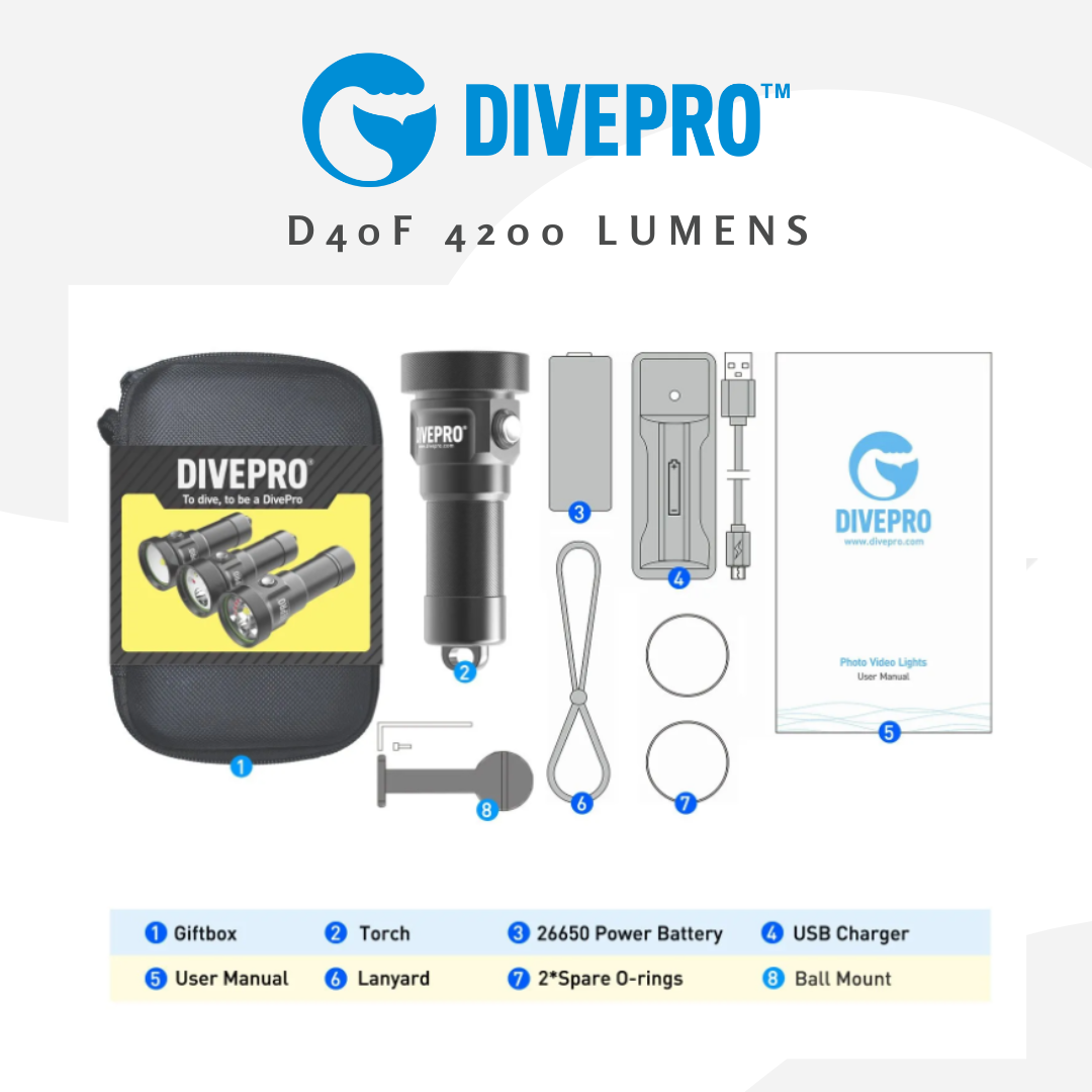 Divepro D40F 4200Lumens Gopro light Underwater Photo Video Lights