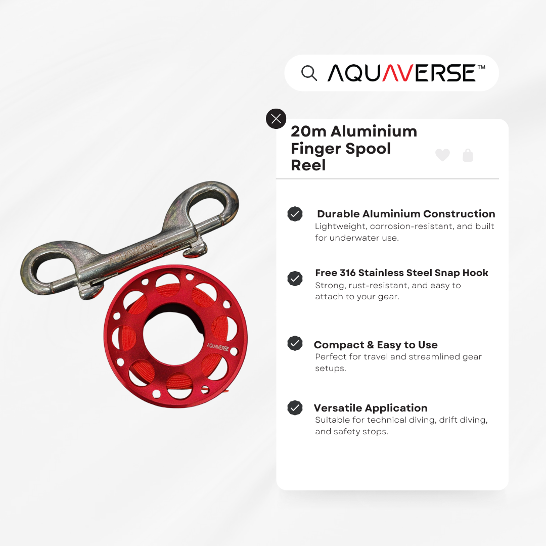 20m Aluminium Finger Spool Reel For SMB With 316 Stainless Steel Snap