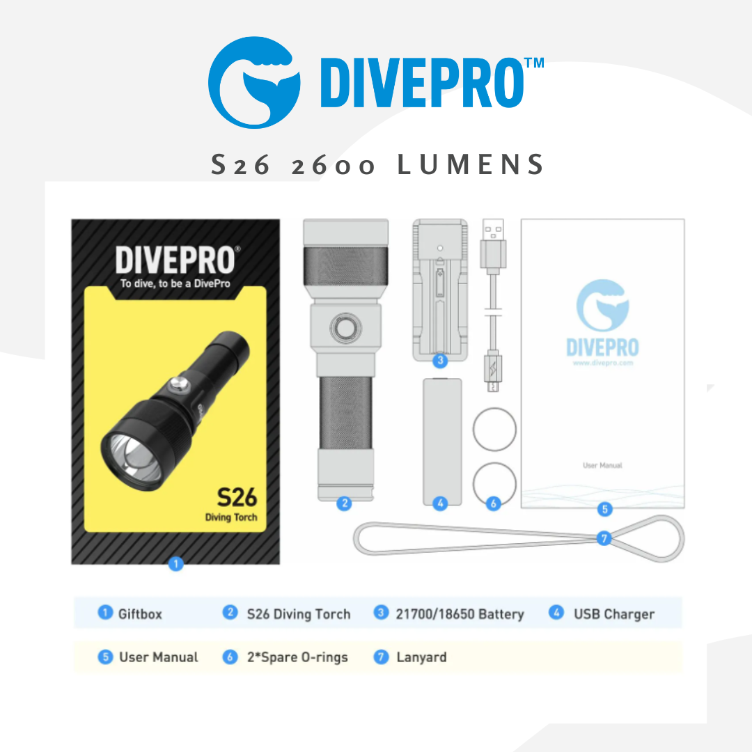 Divepro S26 2600Lumens Diving Torch