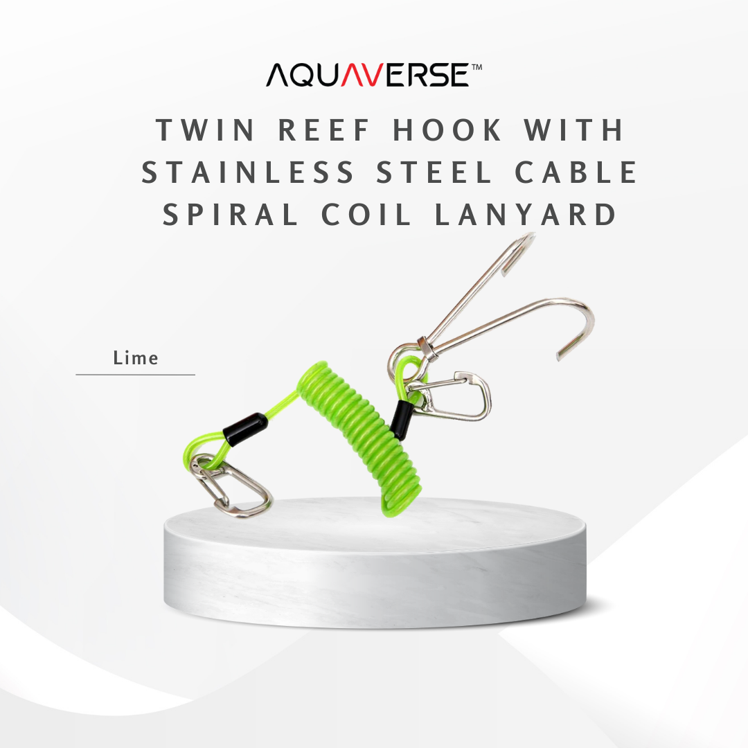 Twin Reef Hook with Stainless Steel Cable & Spiral Coil Lanyard