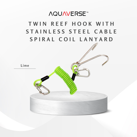 Twin Reef Hook with Stainless Steel Cable & Spiral Coil Lanyard