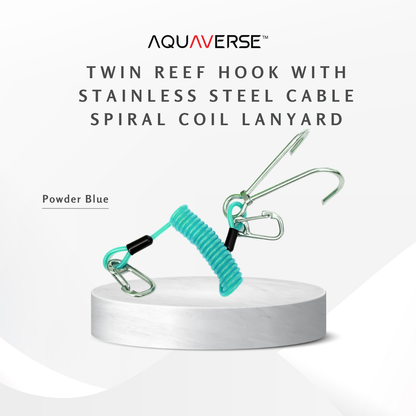 Twin Reef Hook with Stainless Steel Cable & Spiral Coil Lanyard