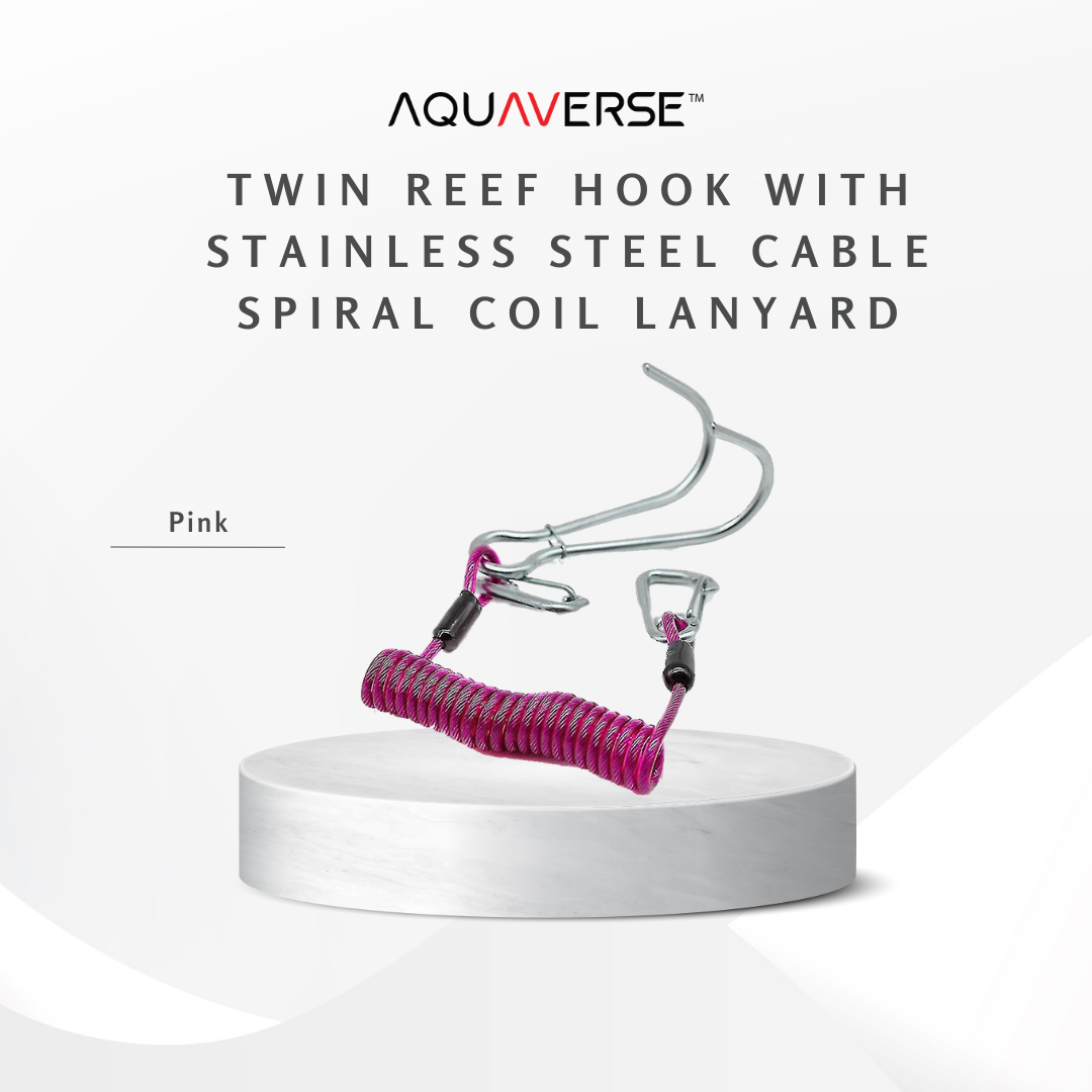 Twin Reef Hook with Stainless Steel Cable & Spiral Coil Lanyard