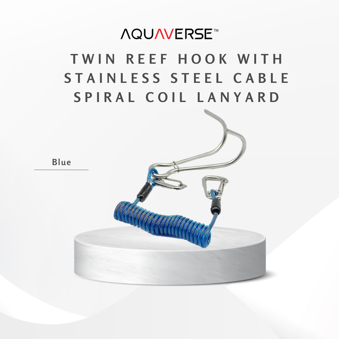 Twin Reef Hook with Stainless Steel Cable & Spiral Coil Lanyard
