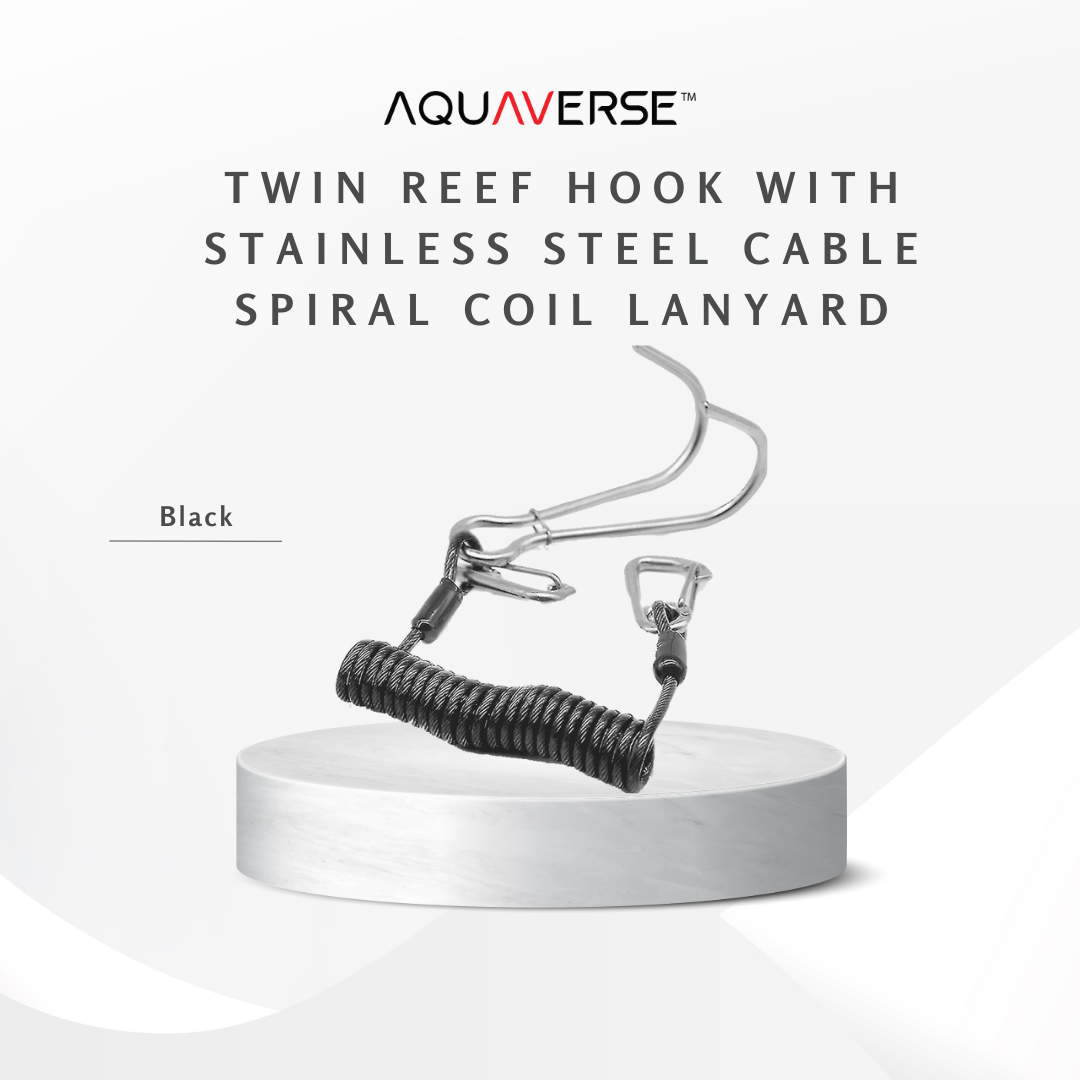 Twin Reef Hook with Stainless Steel Cable & Spiral Coil Lanyard