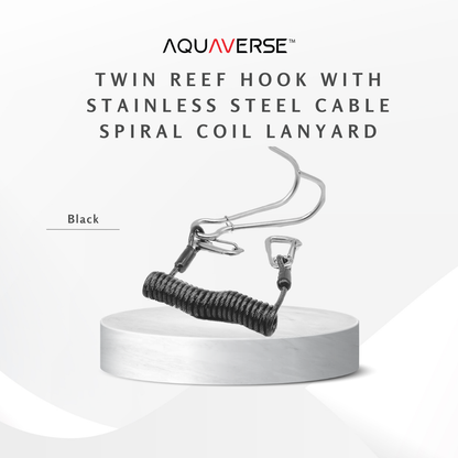 Twin Reef Hook with Stainless Steel Cable & Spiral Coil Lanyard