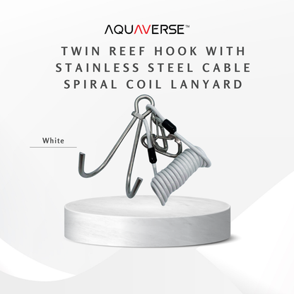 Twin Reef Hook with Stainless Steel Cable & Spiral Coil Lanyard