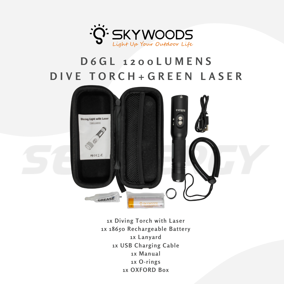 Skywoods D6GL 1200 Lumens Dive Torch and Laser Pointer