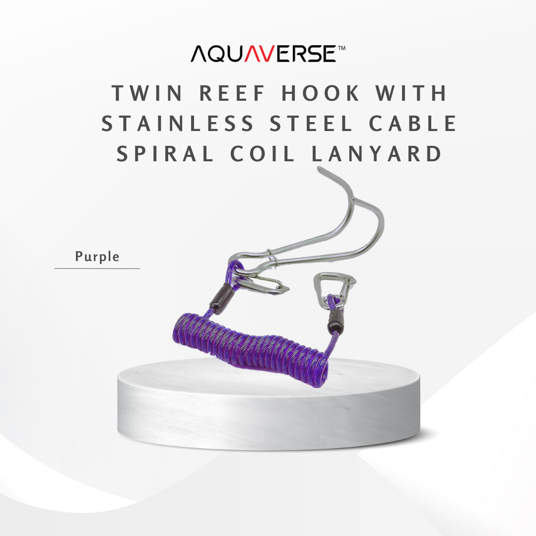 Twin Reef Hook with Stainless Steel Cable & Spiral Coil Lanyard