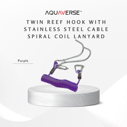 Twin Reef Hook with Stainless Steel Cable & Spiral Coil Lanyard