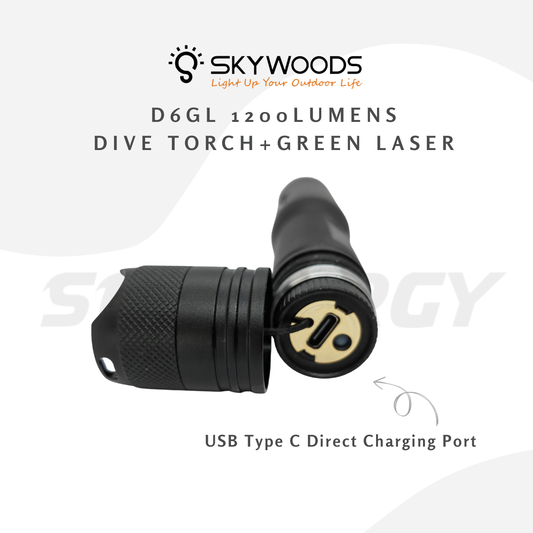Skywoods D6GL 1200 Lumens Dive Torch and Laser Pointer