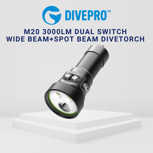 Divepro M20 3000Lumens Dual switch Wide Beam+Spot Beam Underwater Video Light