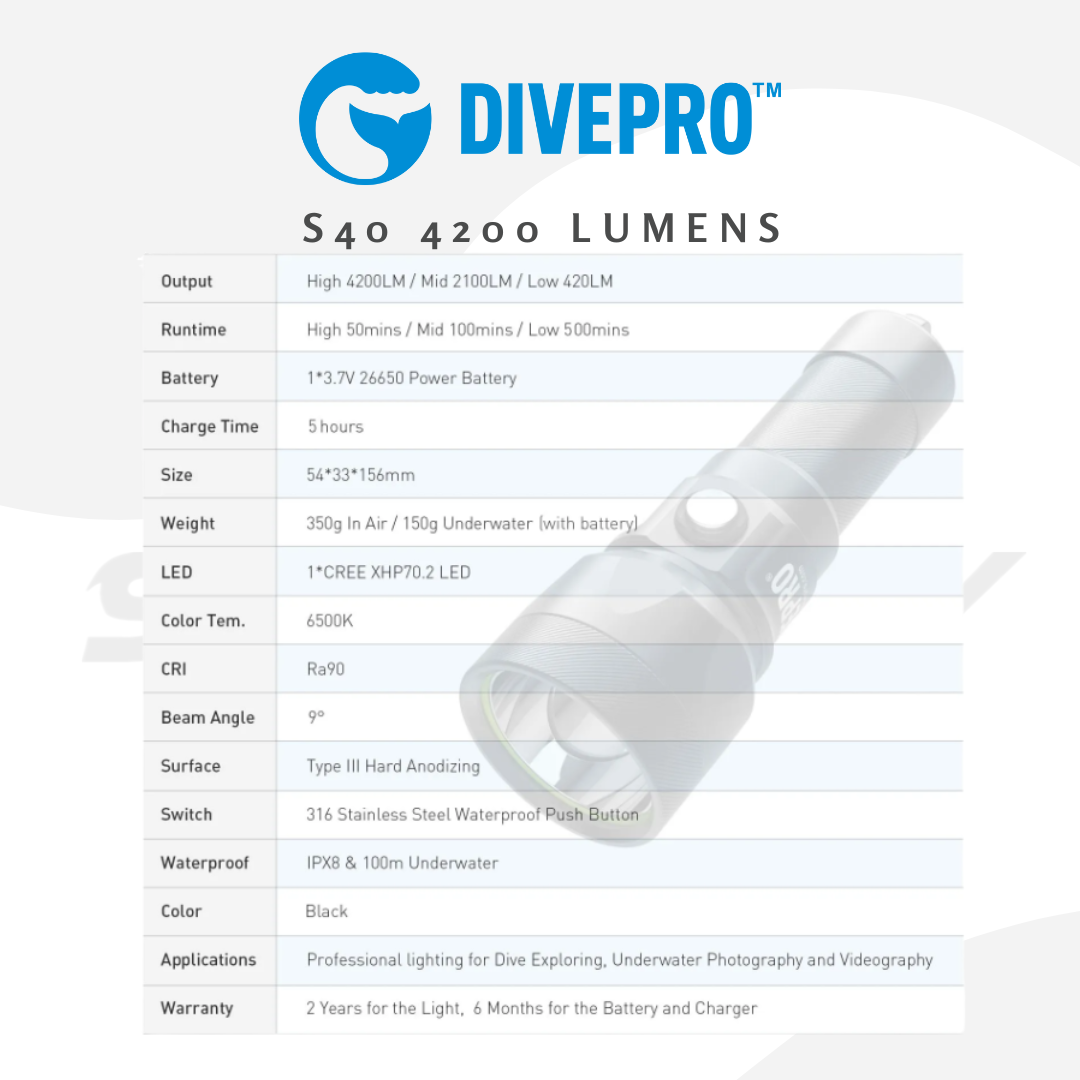 Divepro S40 4200Lumens Diving Lights Underwater Dive Torch