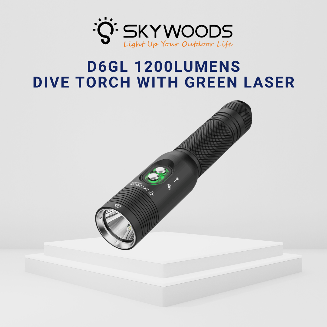 Skywoods D6GL 1200 Lumens Dive Torch and Laser Pointer
