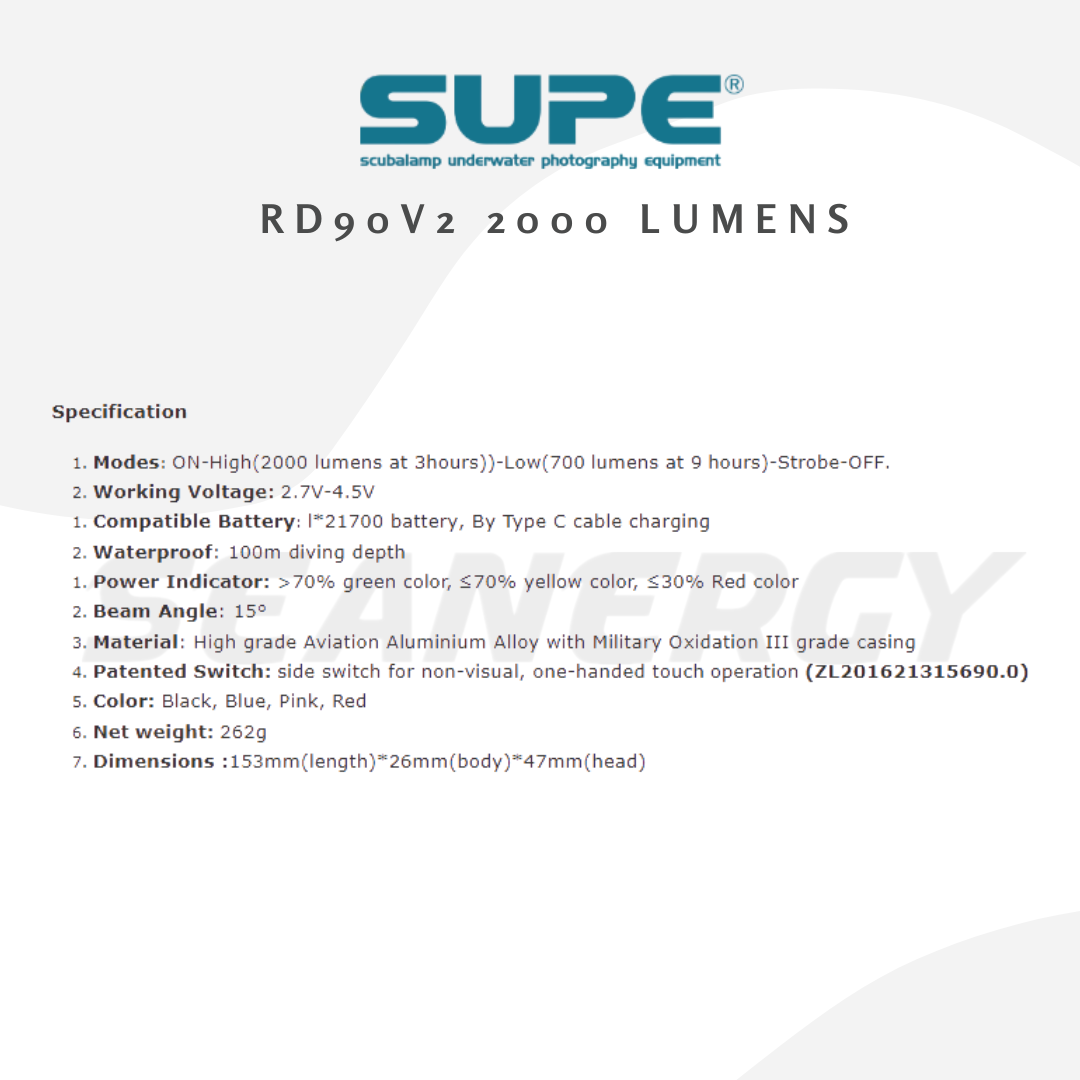 SUPE RD90V2 2000 Lumens Dive Torch