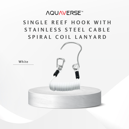 Single Reef Hook with Stainless Steel Cable & Spiral Coil Lanyard