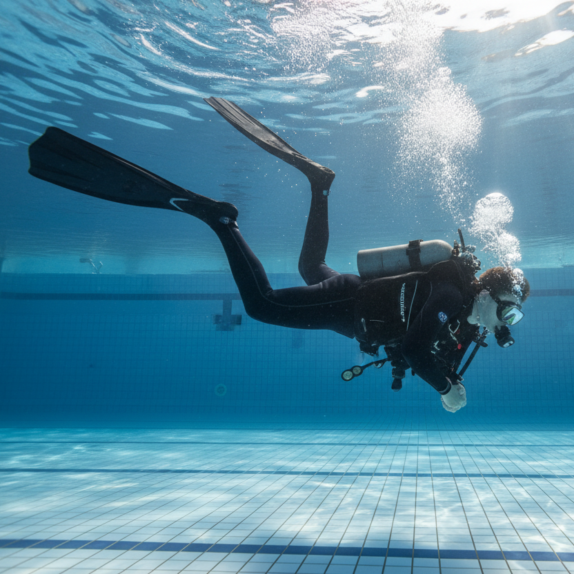 a diver doing pool training