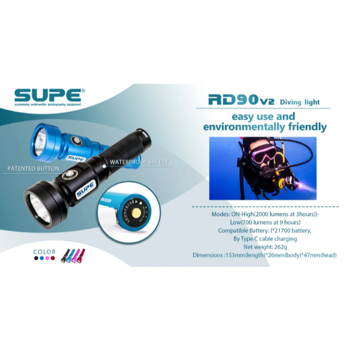 SUPE RD90V2 2000 Lumens Dive Torch